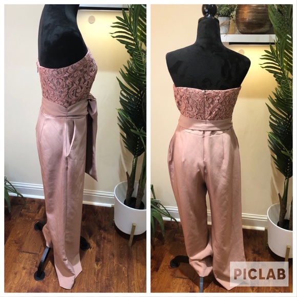 NY&Co EVA MENDES GOLNESA LACE BODICE Pink Wide Leg Strapless Jumpsuit 8 - Picture 6 of 6